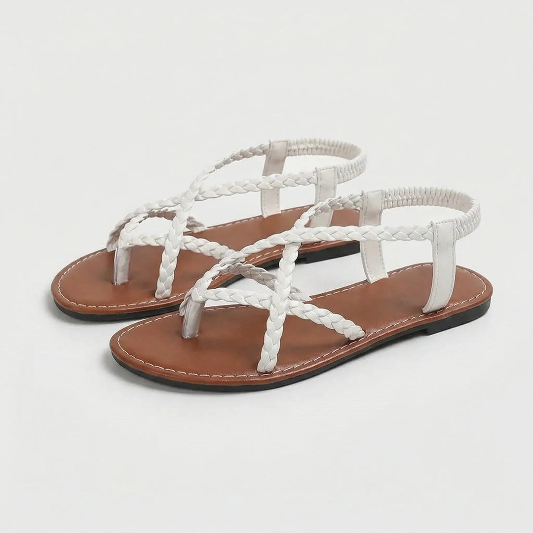 Edith | Women's Flat Braided Sandals with Strappy Upper and Elasticated Heel