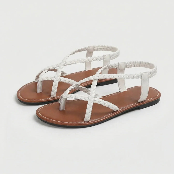 Edith | Women's Flat Braided Sandals with Strappy Upper and Elasticated Heel