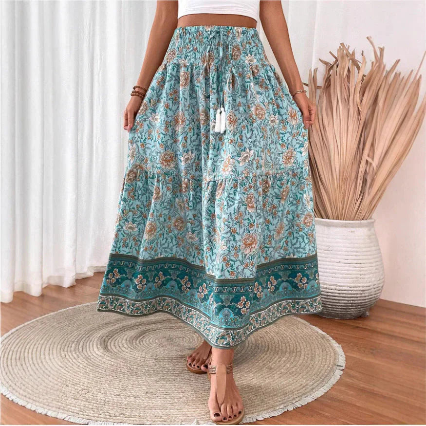 Edith | Women's Floral Tiered Skirt with Tie Waist