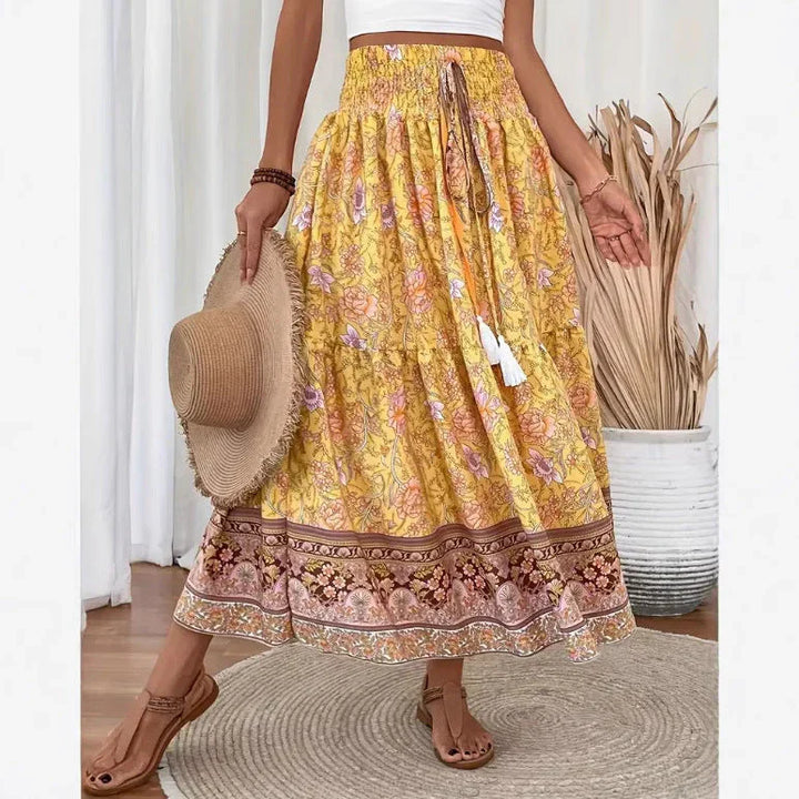 Edith | Women's Floral Tiered Skirt with Tie Waist