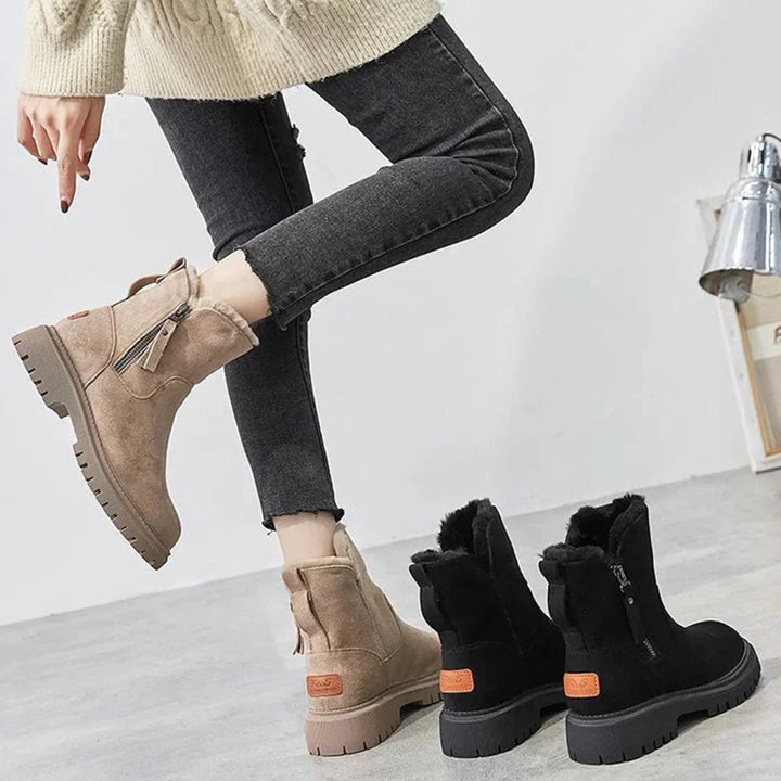 Eliza | Women's Fur Lined Zip Ankle Boots with Lug Sole