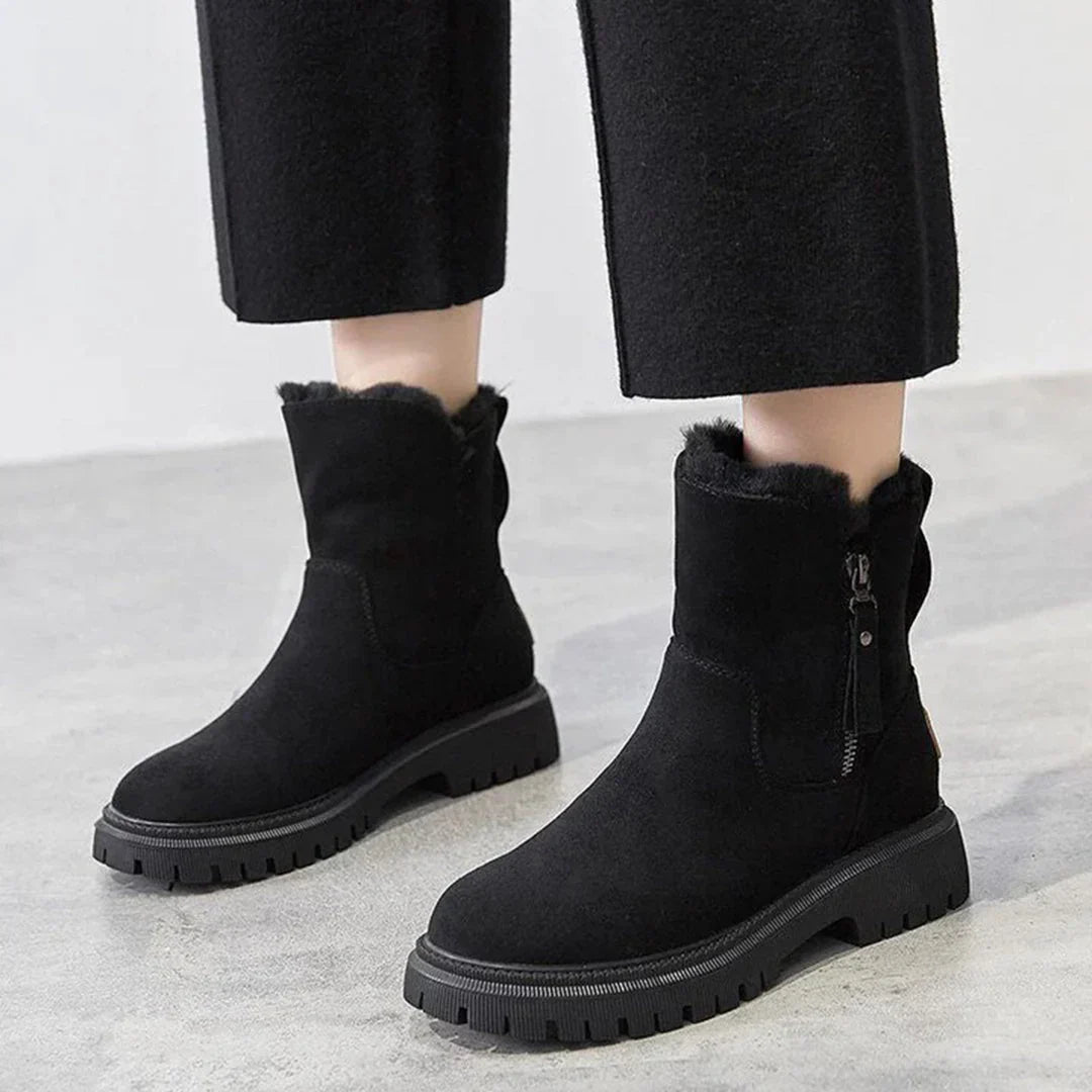 Eliza | Women's Fur Lined Zip Ankle Boots with Lug Sole