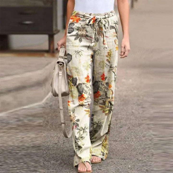 Evie | Women's Wide Leg Floral Trouser with Tie Waist