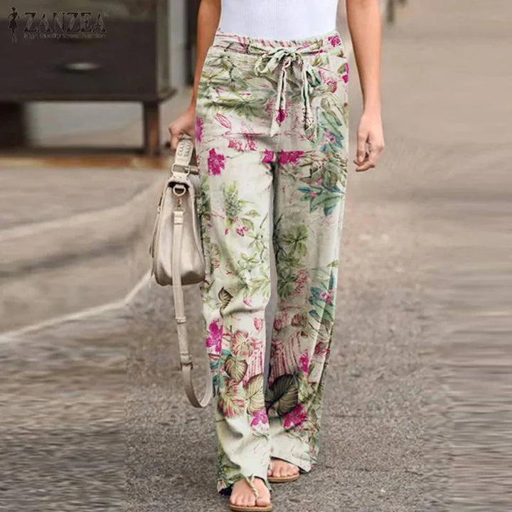 Evie | Women's Wide Leg Floral Trouser with Tie Waist