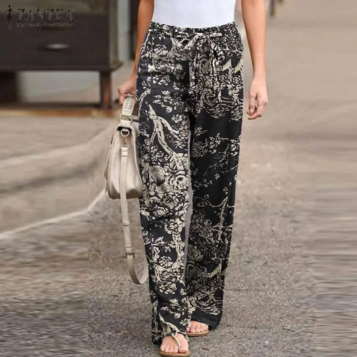 Evie | Women's Wide Leg Floral Trouser with Tie Waist