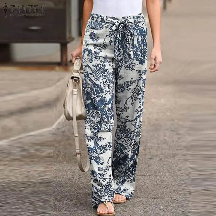 Evie | Women's Wide Leg Floral Trouser with Tie Waist