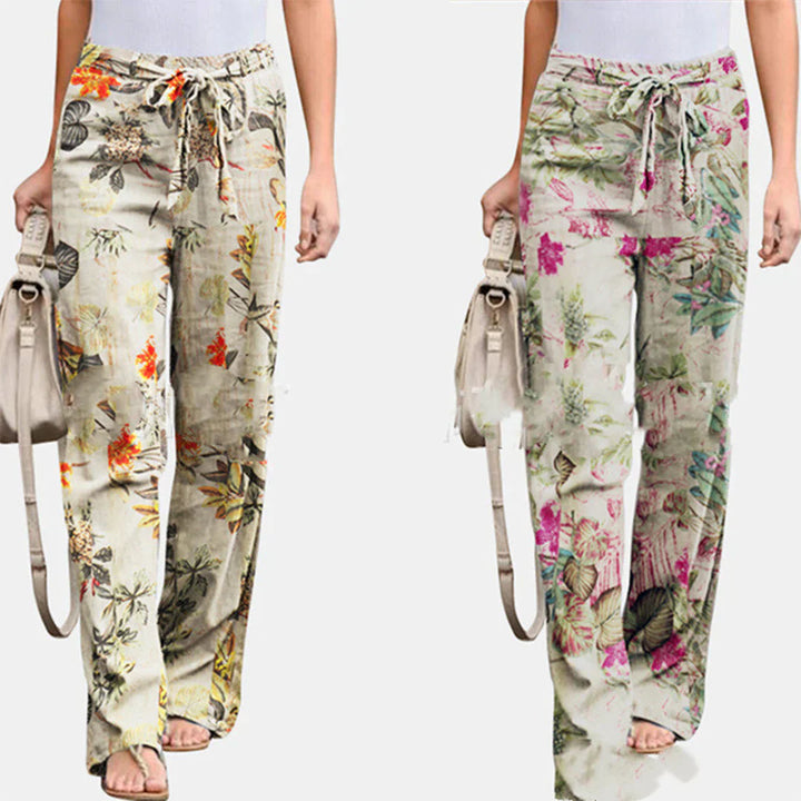 Evie | Women's Wide Leg Floral Trouser with Tie Waist