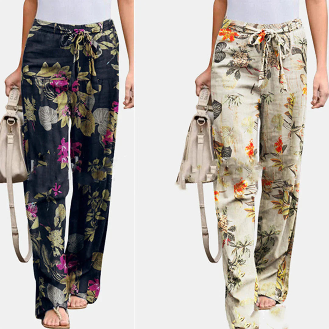 Evie | Women's Wide Leg Floral Trouser with Tie Waist