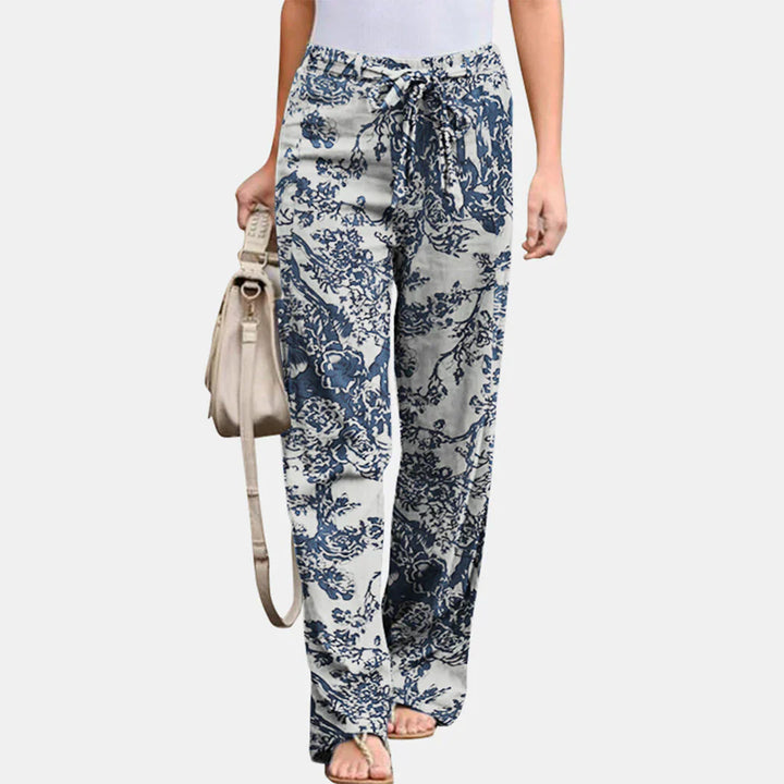 Evie | Women's Wide Leg Floral Trouser with Tie Waist