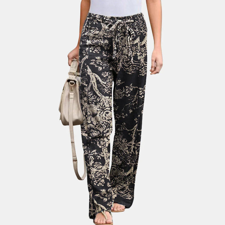 Evie | Women's Wide Leg Floral Trouser with Tie Waist
