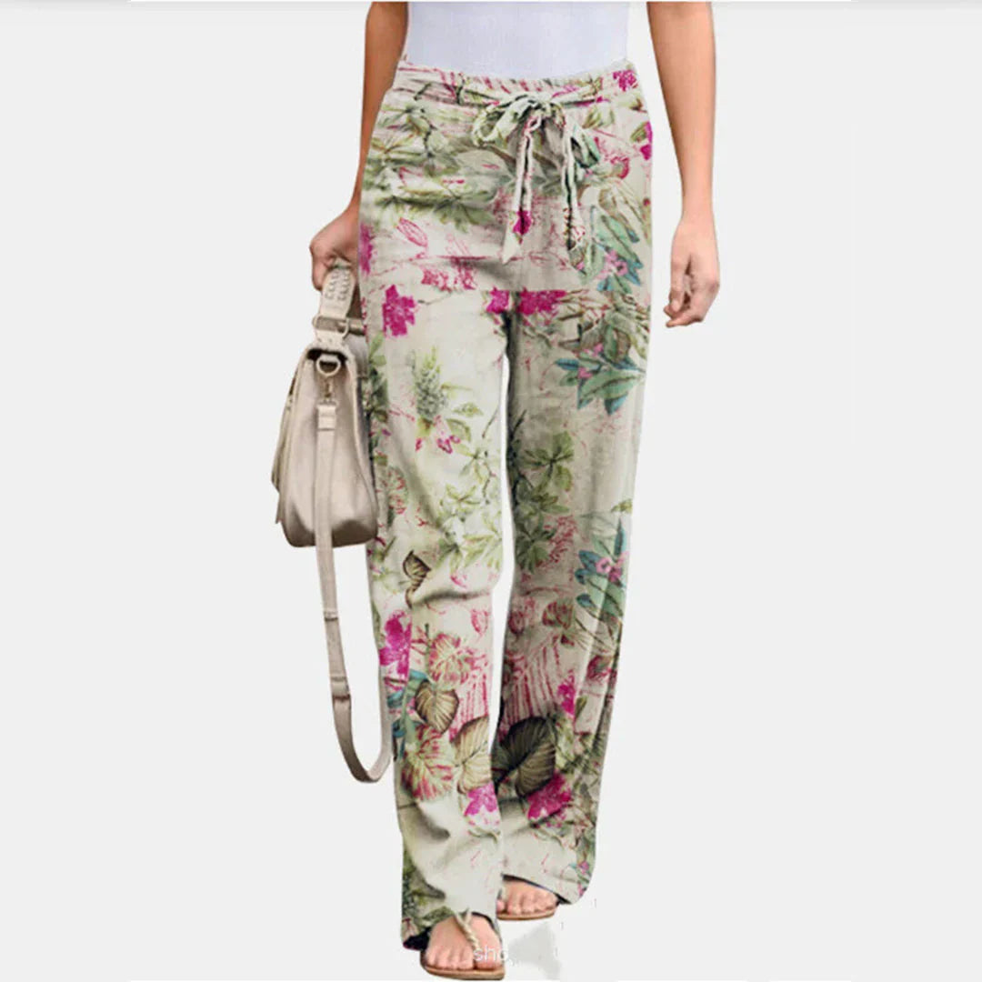 Evie | Women's Wide Leg Floral Trouser with Tie Waist
