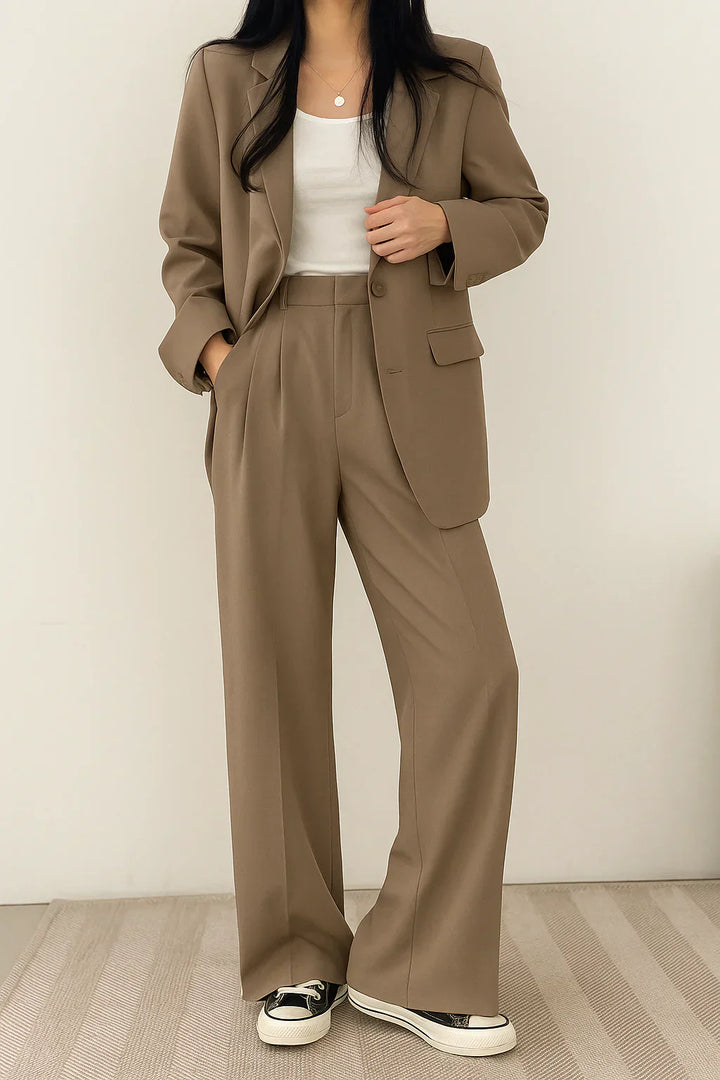 Faye | Wide Leg Trouser Suit with Blazer and Button Closure