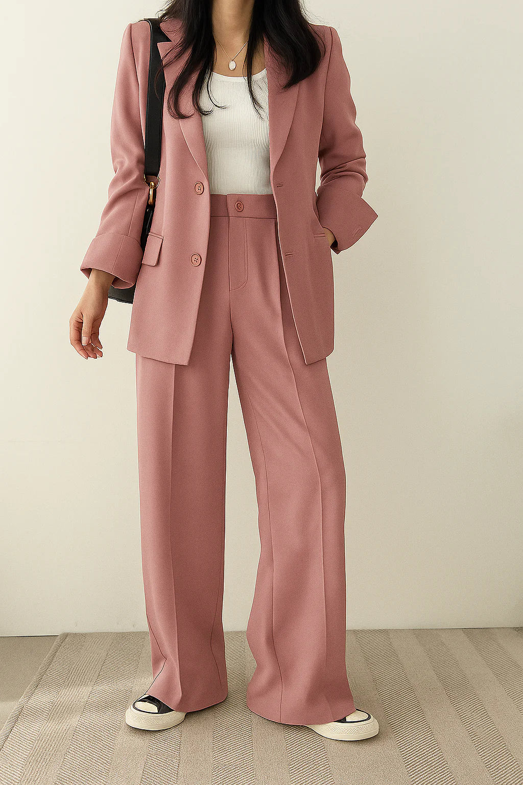 Faye | Wide Leg Trouser Suit with Blazer and Button Closure
