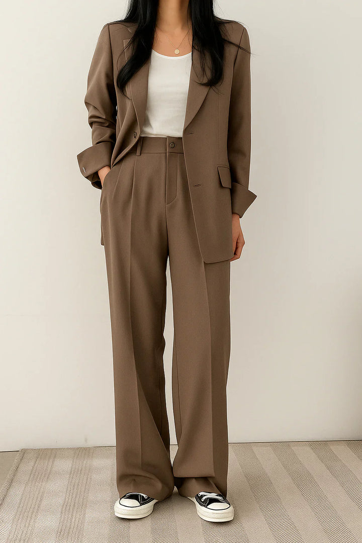 Faye | Wide Leg Trouser Suit with Blazer and Button Closure
