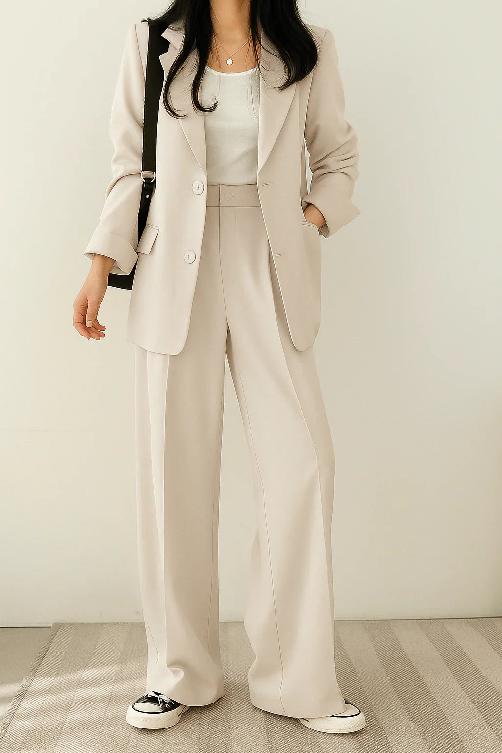 Faye | Wide Leg Trouser Suit with Blazer and Button Closure