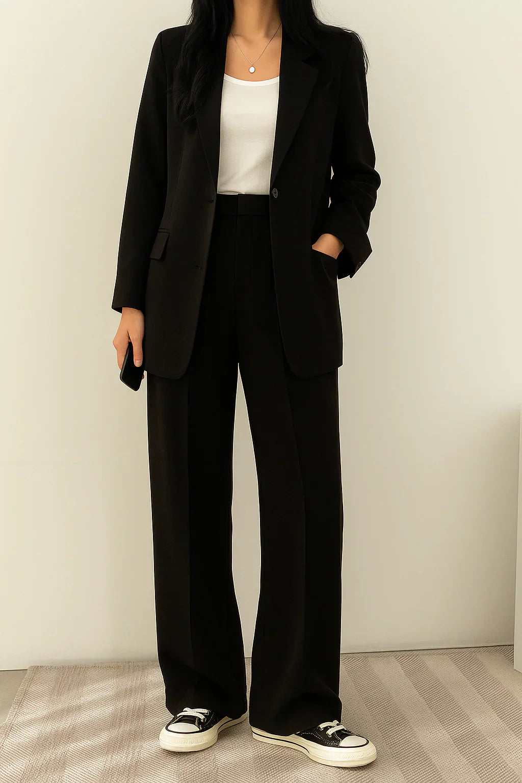 Faye | Wide Leg Trouser Suit with Blazer and Button Closure