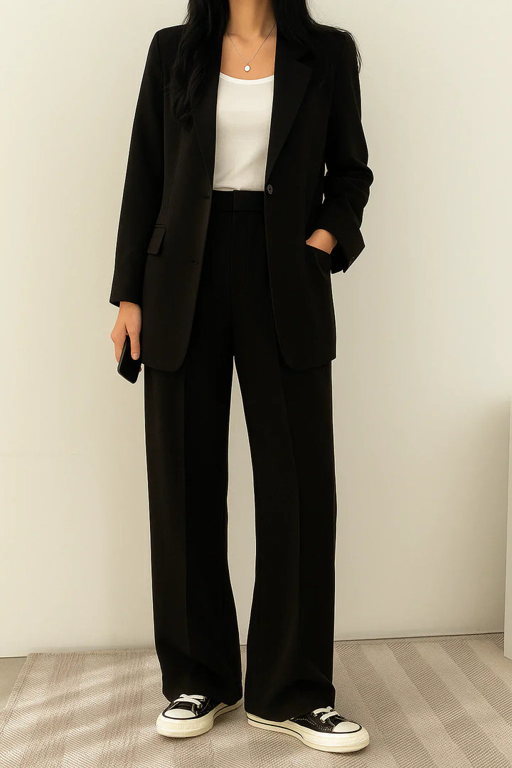 Faye | Wide Leg Trouser Suit with Blazer and Button Closure