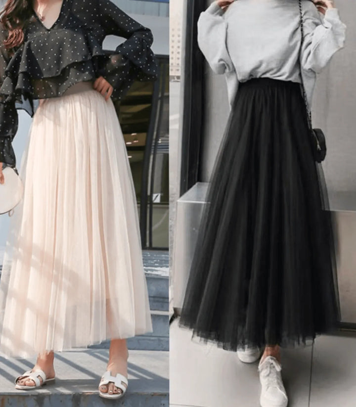 Faye | Women's Pleated Skirt with Layered Net Design