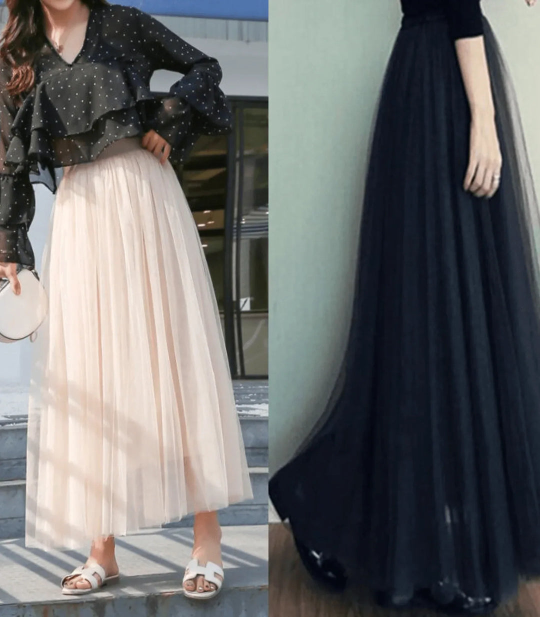 Faye | Women's Pleated Skirt with Layered Net Design