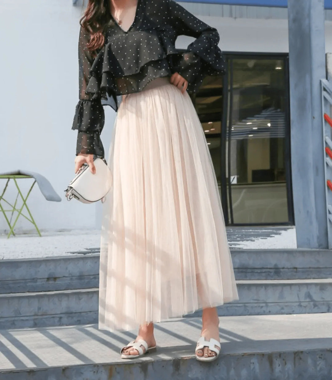 Faye | Women's Pleated Skirt with Layered Net Design
