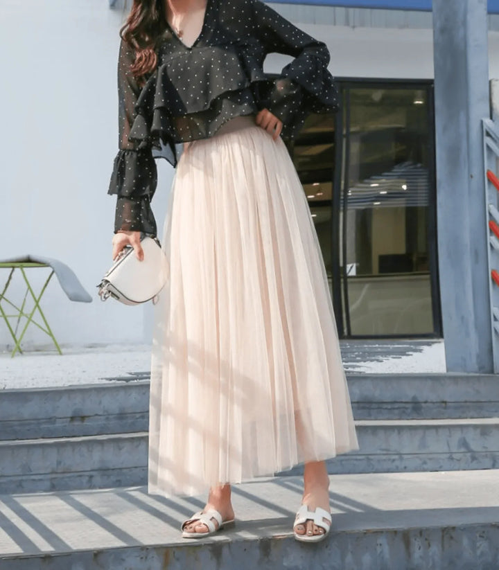 Faye | Women's Pleated Skirt with Layered Net Design
