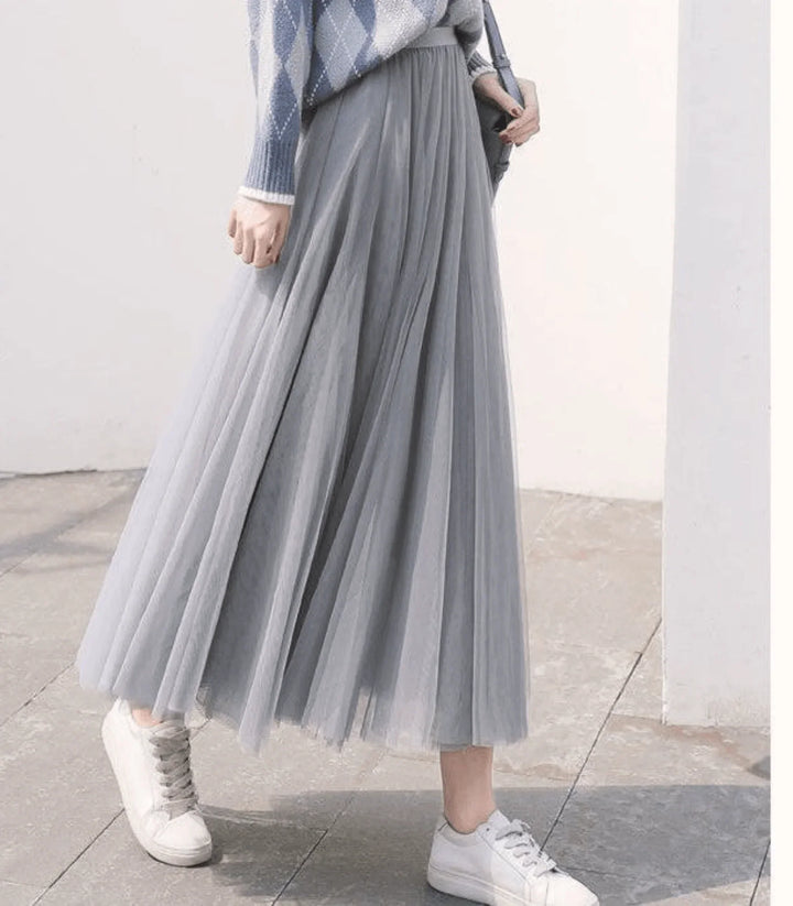Faye | Women's Pleated Skirt with Layered Net Design