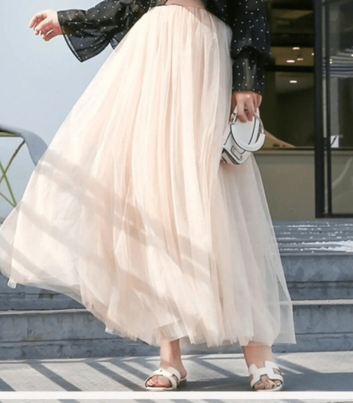 Faye | Women's Pleated Skirt with Layered Net Design