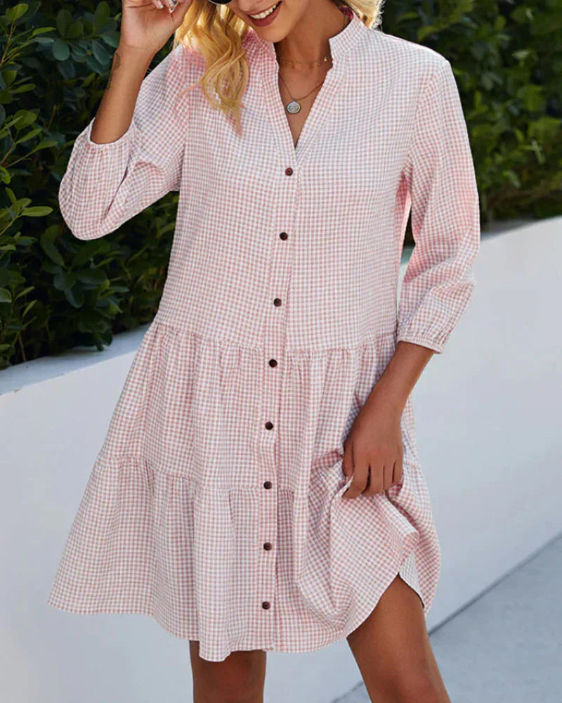 Elodie™ | Gingham Button-Up Mini Dress