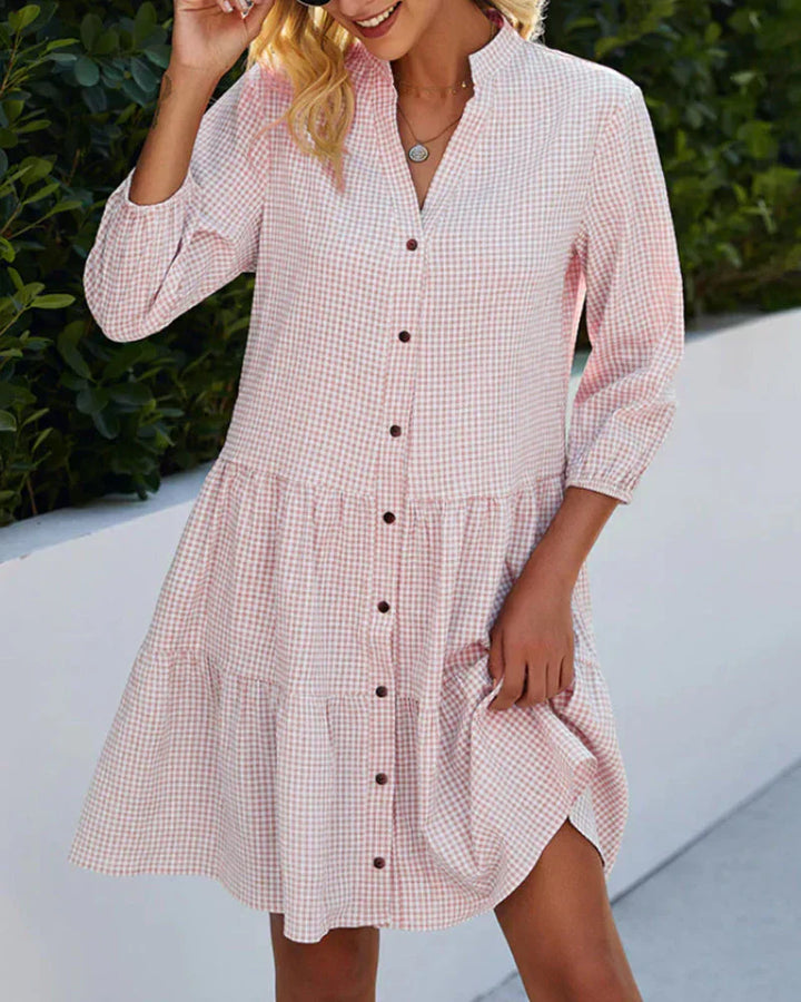 Elodie™ | Gingham Button-Up Mini Dress