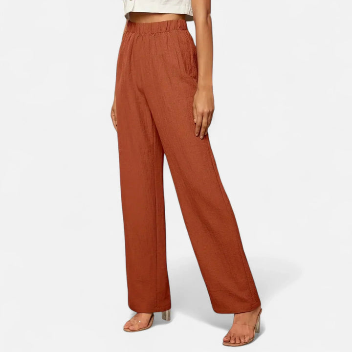Fiona | Women's Wide Leg Trouser with Elasticated Waist and Side Pockets