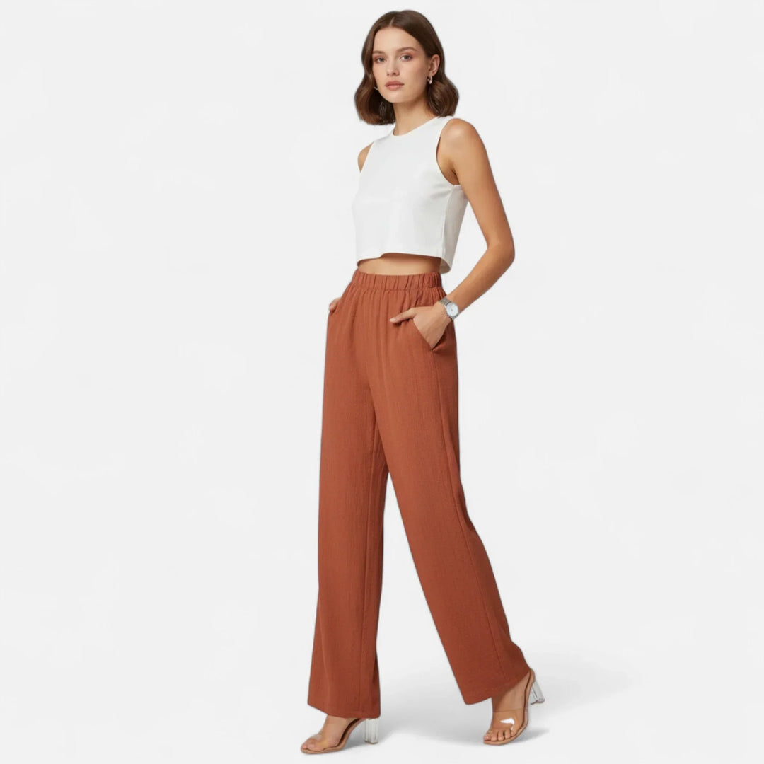 Fiona | Women's Wide Leg Trouser with Elasticated Waist and Side Pockets