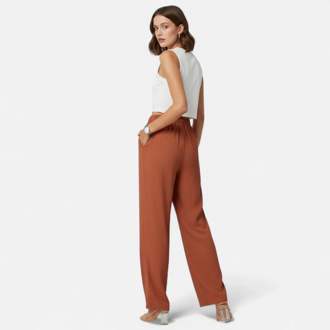 Fiona | Women's Wide Leg Trouser with Elasticated Waist and Side Pockets