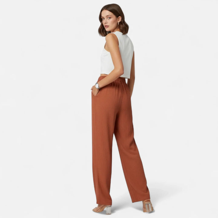 Fiona | Women's Wide Leg Trouser with Elasticated Waist and Side Pockets