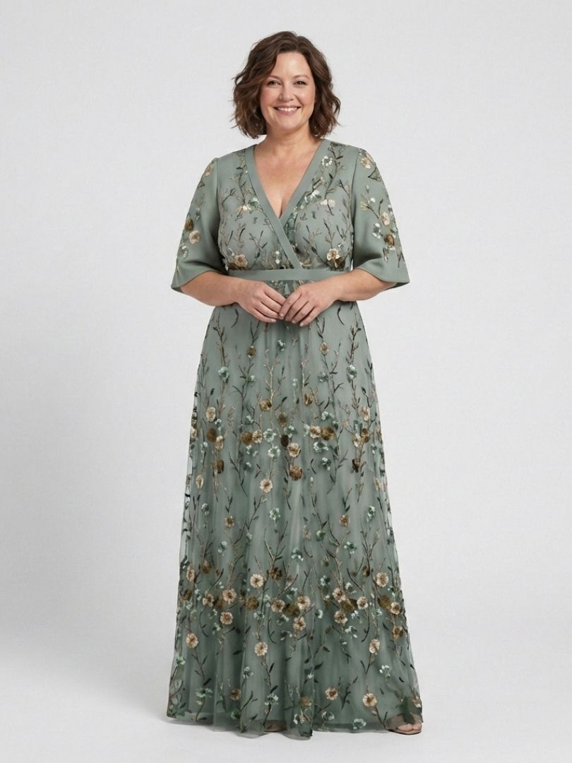 Grace & Parker™ | Floral V Neck Short Sleeve Maxi Dress