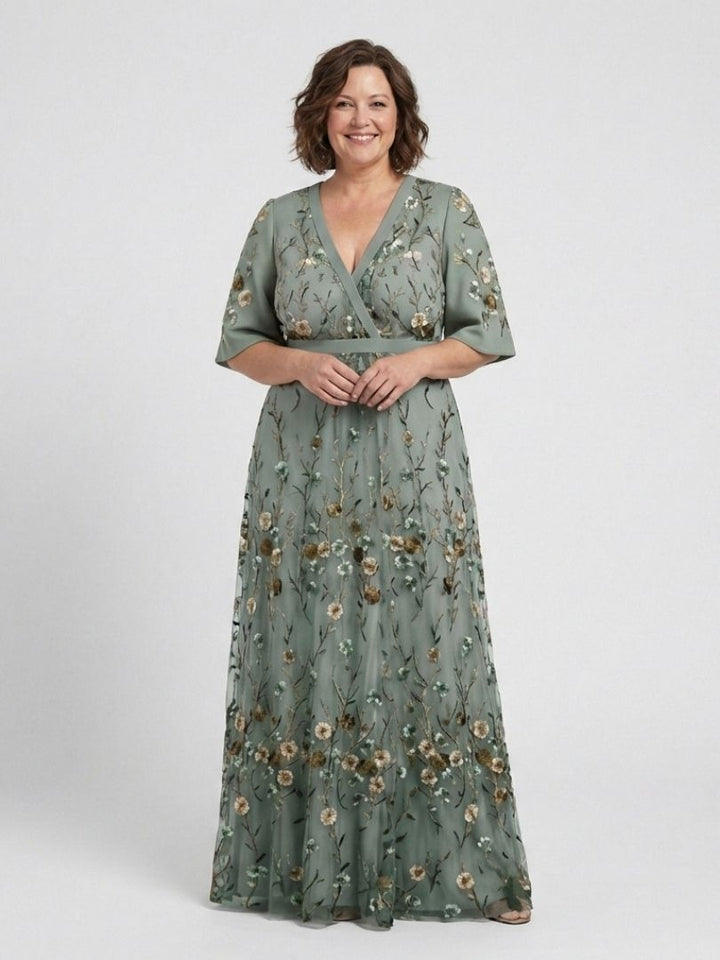 Grace & Parker™ | Floral V Neck Short Sleeve Maxi Dress