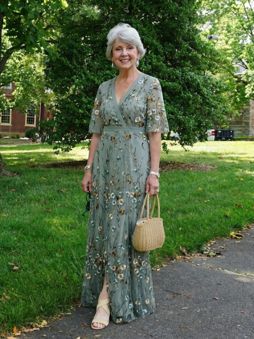 Grace & Parker™ | Floral V Neck Short Sleeve Maxi Dress