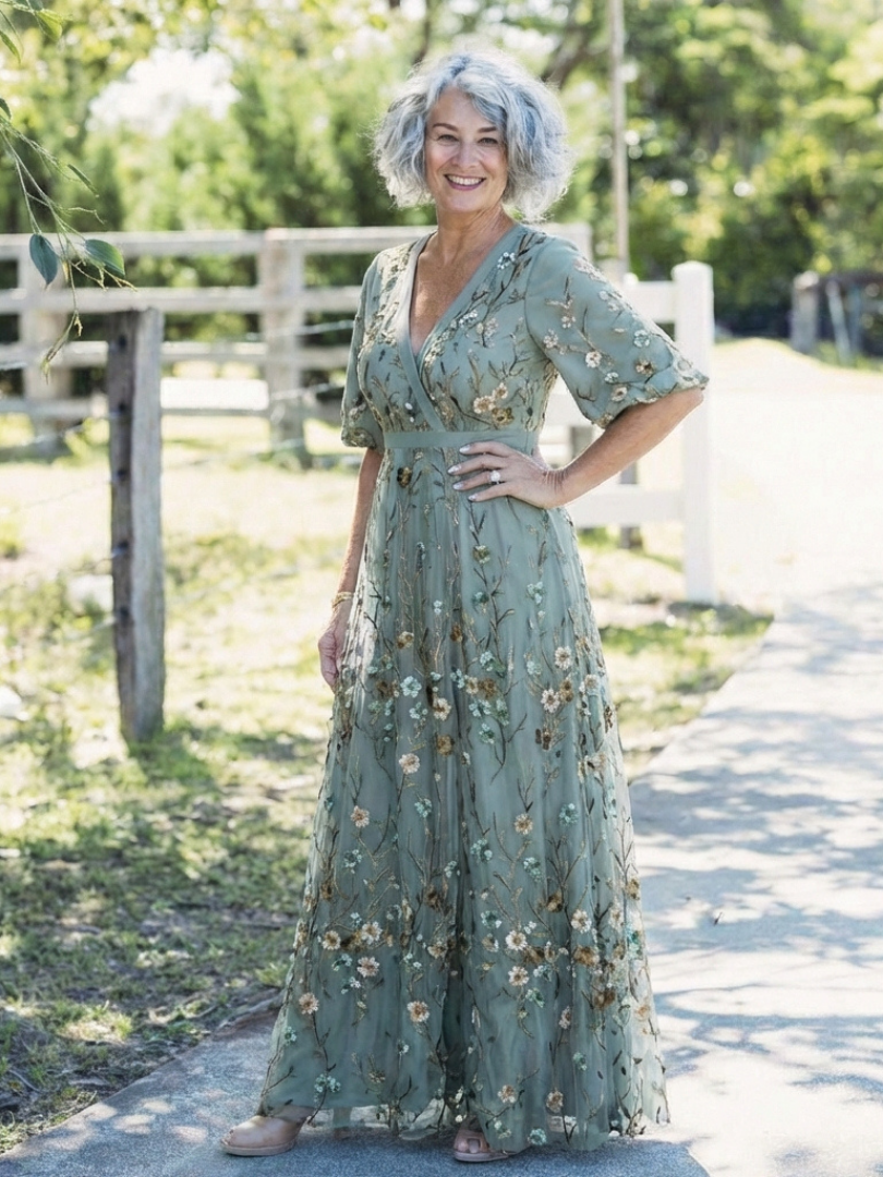 Grace & Parker™ | Floral V Neck Short Sleeve Maxi Dress