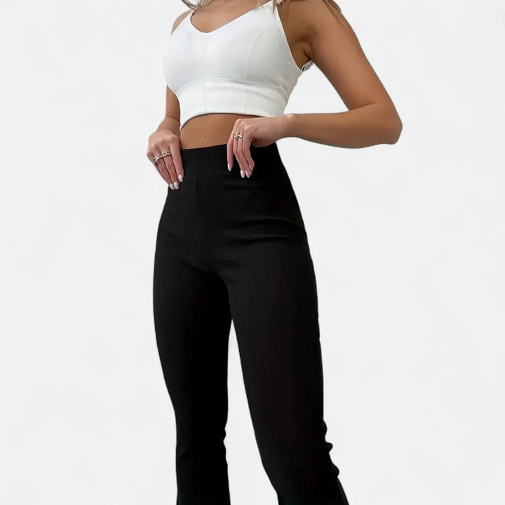 Heather | Women's Ribbed Knit Flared Trouser with High Waist