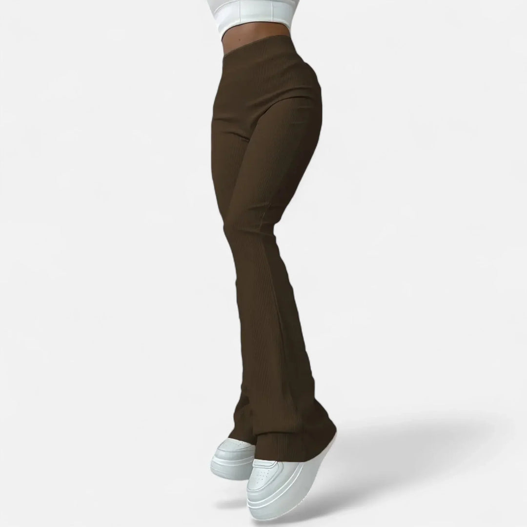 Heather | Women's Ribbed Knit Flared Trouser with High Waist