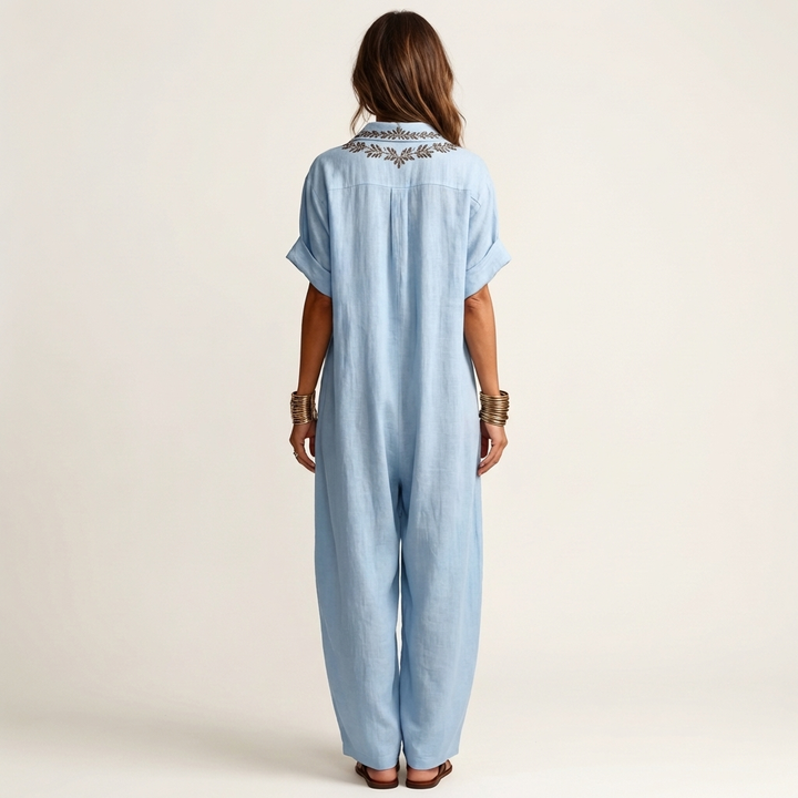 Maxi Linen Dress with Embroidery