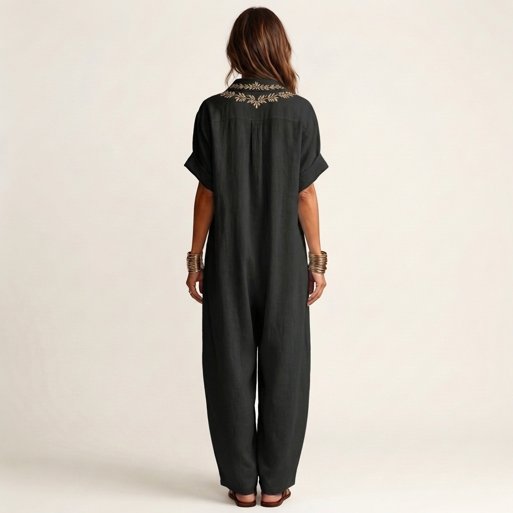 Maxi Linen Dress with Embroidery