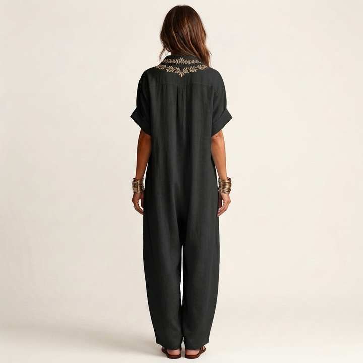 Maxi Linen Dress with Embroidery