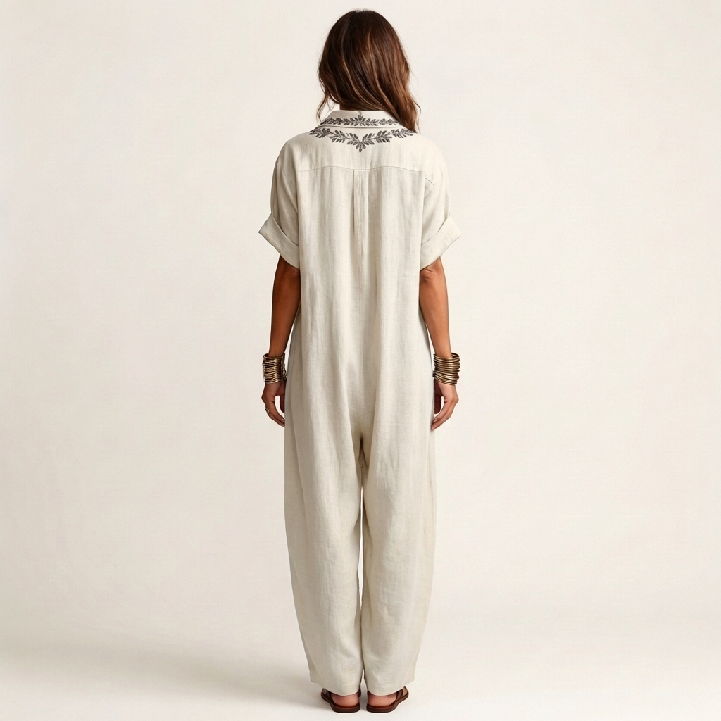 Maxi Linen Dress with Embroidery
