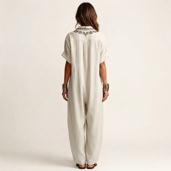 Maxi Linen Dress with Embroidery