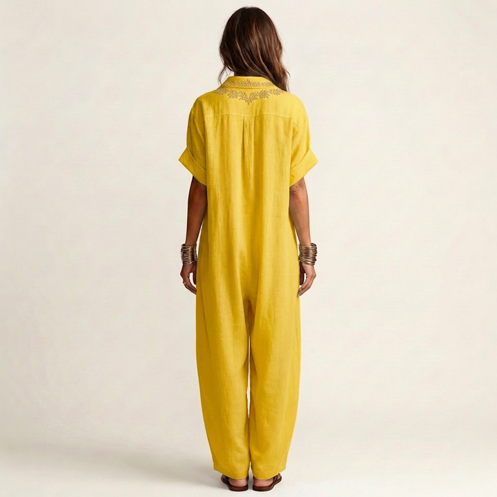 Maxi Linen Dress with Embroidery