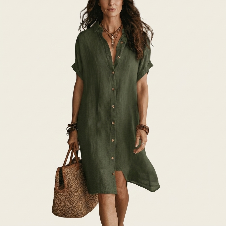 Nidalie | Midi Shirt Dress with Rolled Cuffs