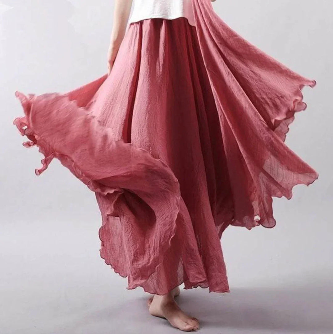 Iona | Women's Tiered Skirt with Hem and Elasticated Waist