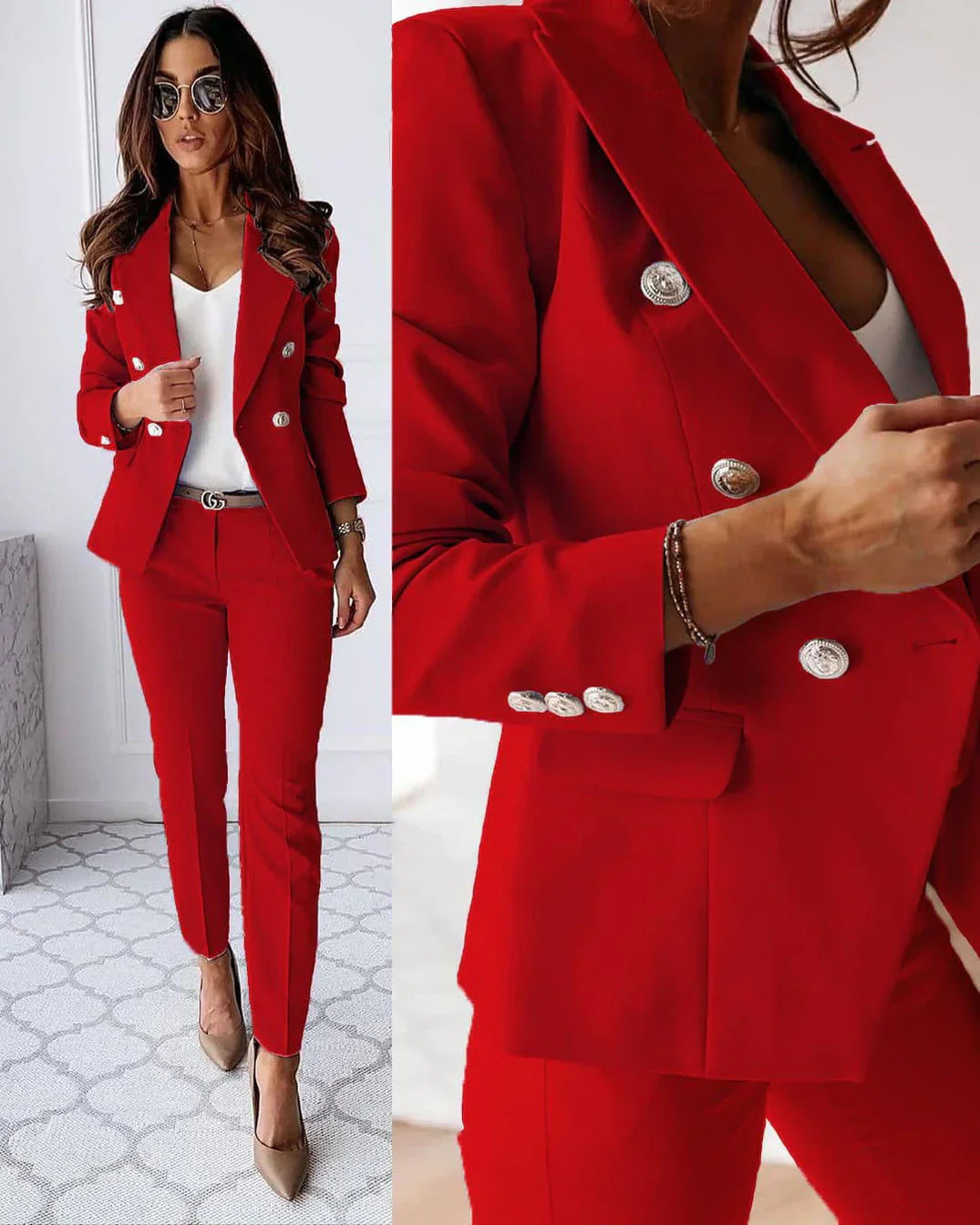 Irene | Two Piece Suit Set with Double Breasted Blazer and Tailored Trouser