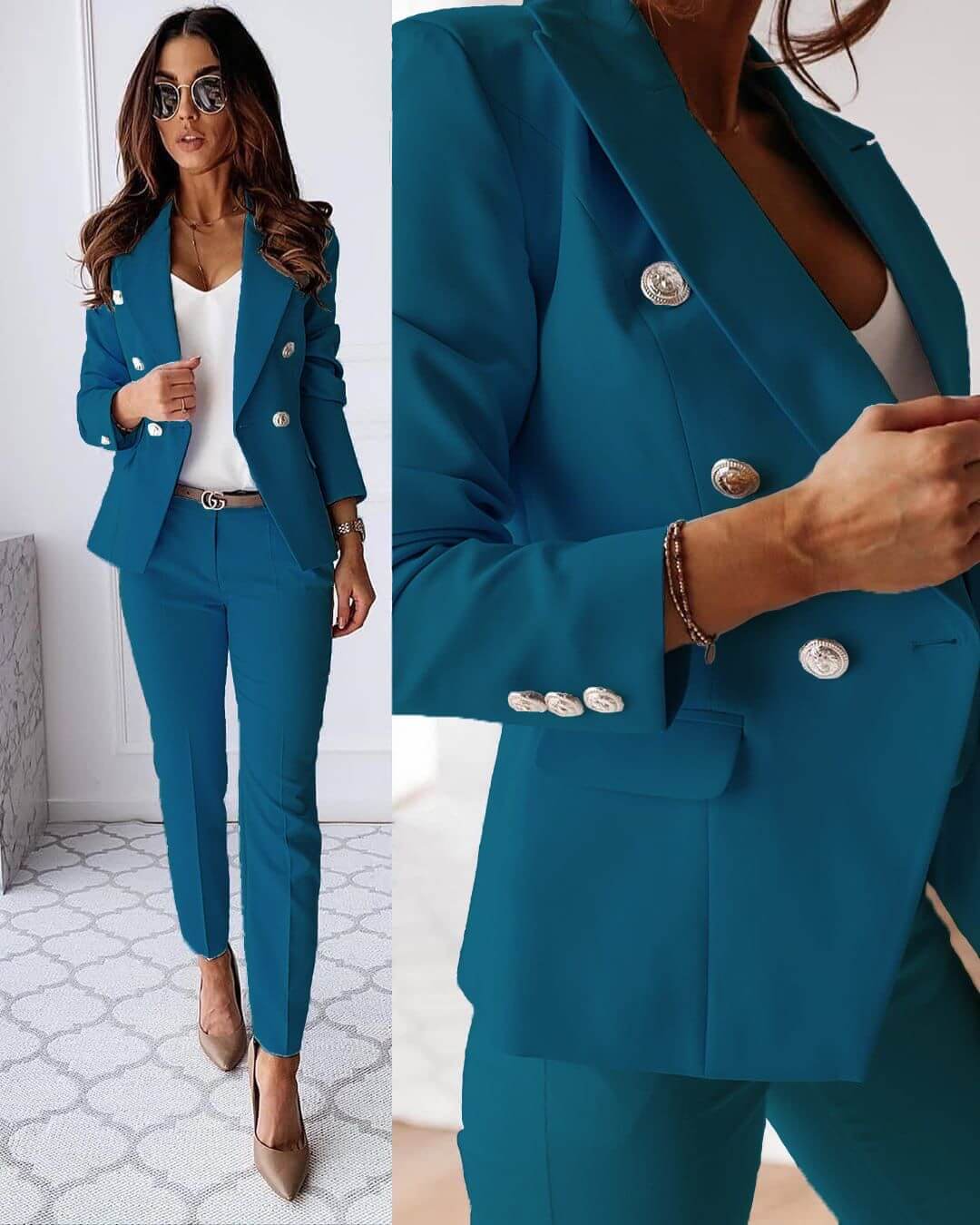 Irene | Two Piece Suit Set with Double Breasted Blazer and Tailored Trouser