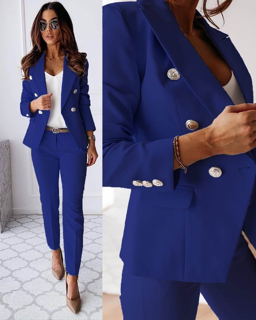 Irene | Two Piece Suit Set with Double Breasted Blazer and Tailored Trouser